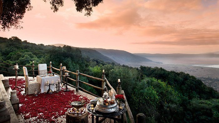 View over Ngorongoro Crater from the forested crater rim