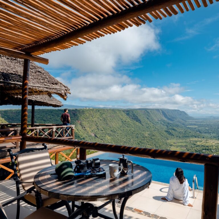 Nestled on the rim of the Great African Rift Valley with stunning views over Lake Manyara, Mount Meru and Mount Kilimanjaro on a clear day.