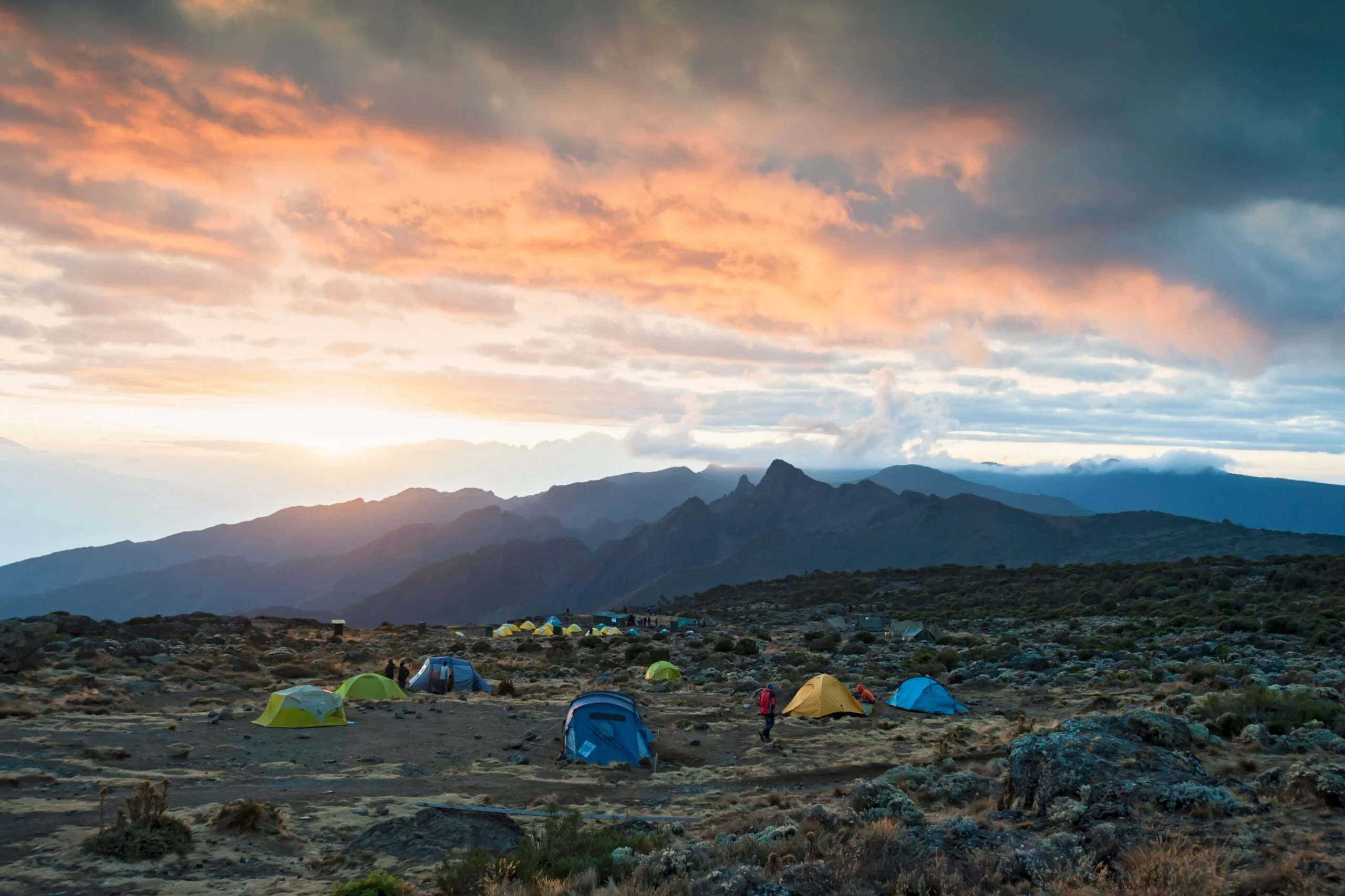 Luxury Kilimanjaro climb camp at sunset
